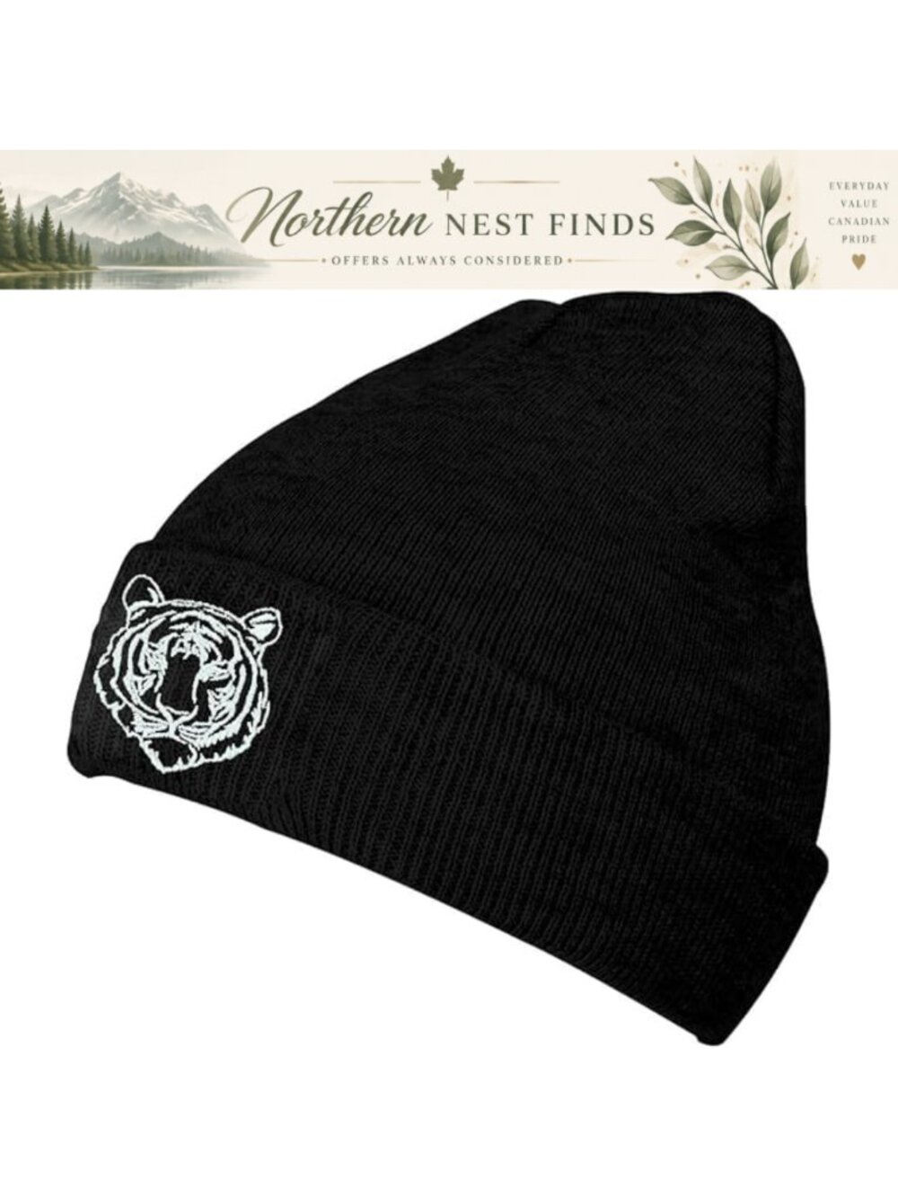 Embroidered Knit Beanie Winter Hat Soft Warm Elastic Polyester Cap